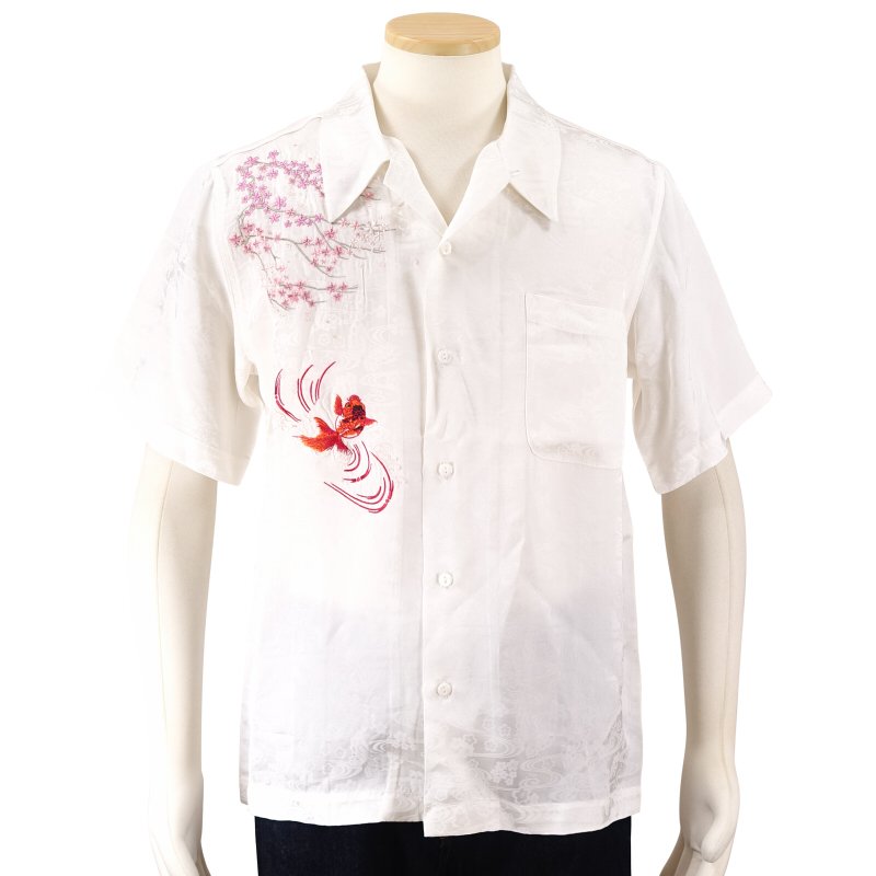 SS-002 桜と金魚刺繍ジャガードシャツ - スカジャンのショッピングサイト / だんだら